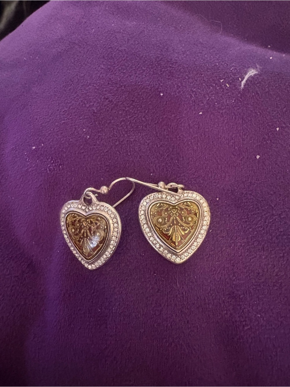 Brighton Gold-Tone Heart Drop Earrings with Clear Crystal Halo